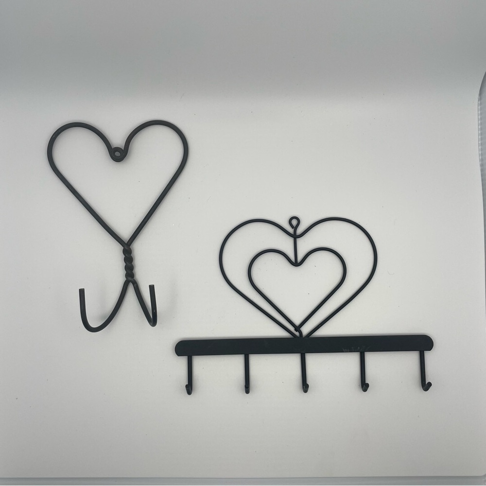 Black Metal Heart Wall Key Holder & Heart Hook Farm Homestead Cottage